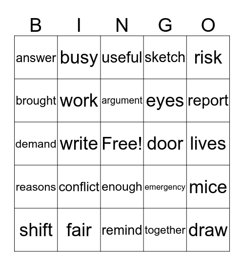 The Cat's Bell, G1 U6 W1 Bingo Card