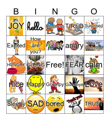 Feelings and Greeting Bingo Card
