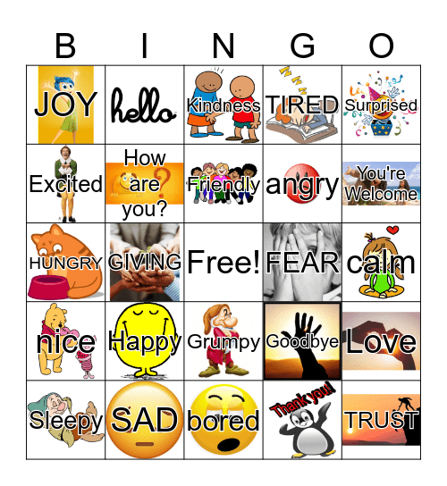 Feelings and Greeting Bingo Card