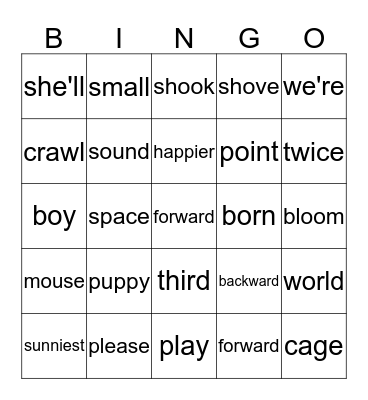 Spelling Bingo Card