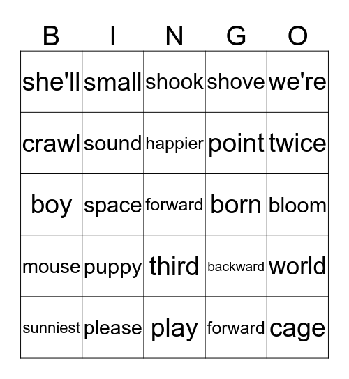 Spelling Bingo Card