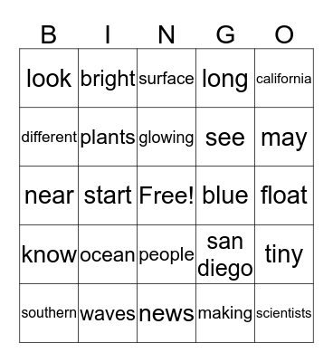 Glowing Waves Bingo Card