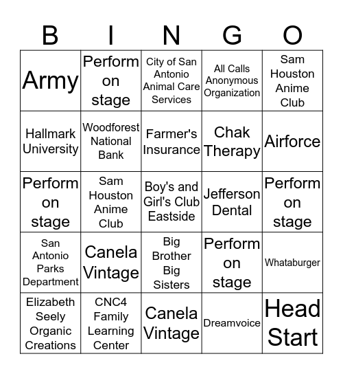 Block Party BINGO Card