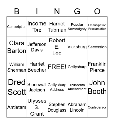 Civil War Bingo Card
