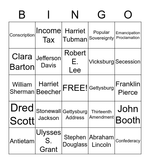 Civil War Bingo Card