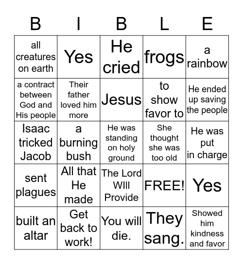 The Big God Story Review Bingo Card