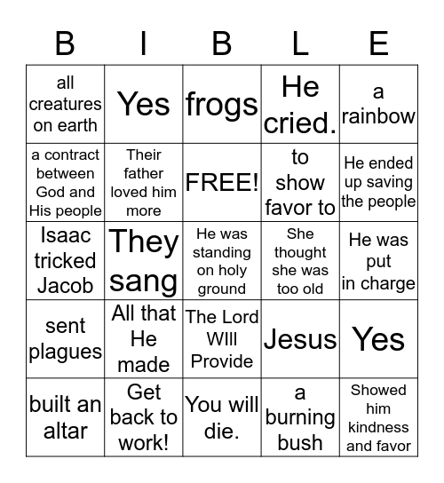 The Big God Story Review Bingo Card