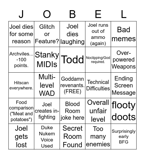 Uncle Jobel's Doom-Bingo Card