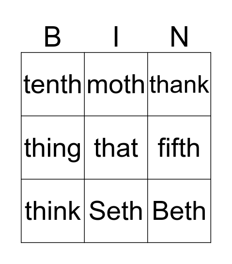 three in a row Bingo Card