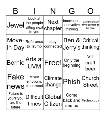 Graduation Bingo Card