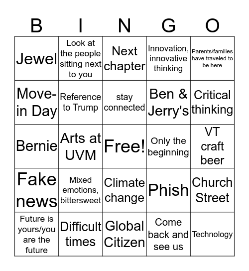 Graduation Bingo Card