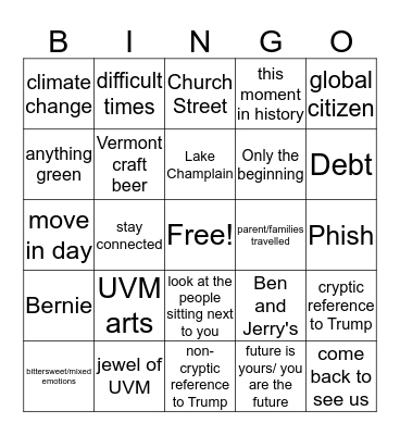 Graduation Bingo Card