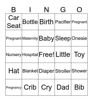 Baby Shower Bingo Card