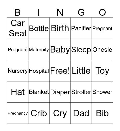 Baby Shower Bingo Card