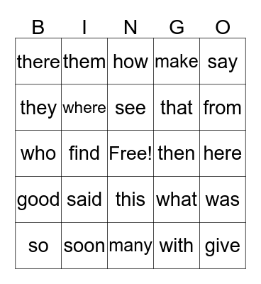 Sight Words! Bingo Card