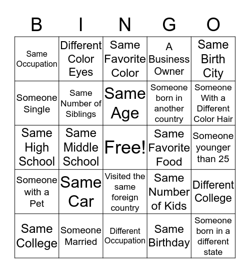 Prime Mix & Mingle 2018 Bingo Card