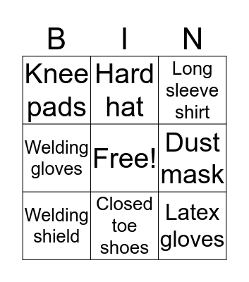 PPE Bingo Card