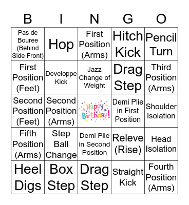 DANCE BINGO Card