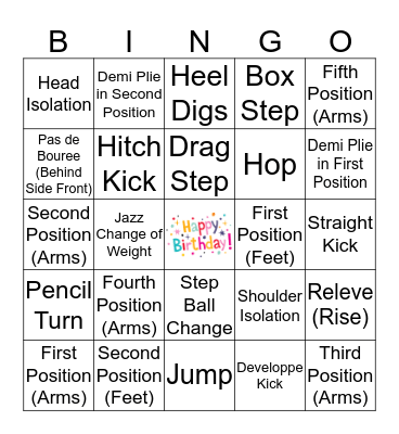 DANCE BINGO  Bingo Card