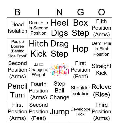 DANCE BINGO  Bingo Card