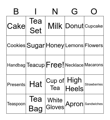 Tea Party Bingo Card