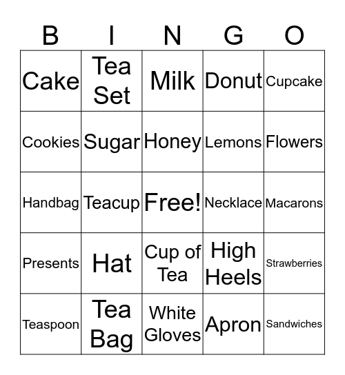 Tea Party Bingo Card