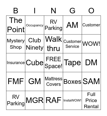 CUBESMART  Bingo Card