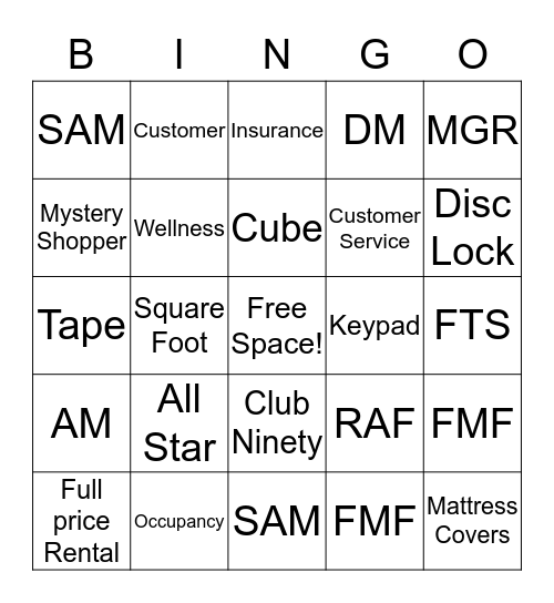 CUBESMART  Bingo Card