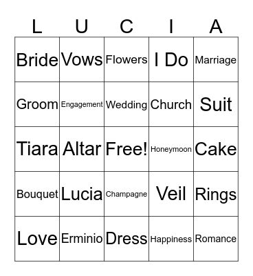 Bridal Shower Bingo Card