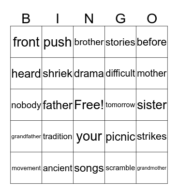 Let's Dance G1 U6 W4 Bingo Card