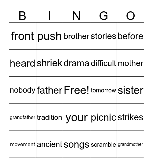 Let's Dance G1 U6 W4 Bingo Card