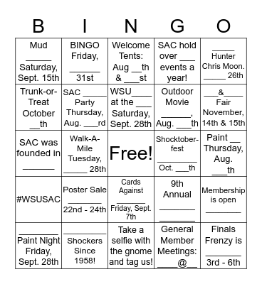 SAC Scavenger BINGO  Bingo Card