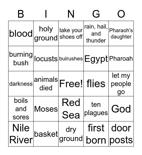 MOSES Bingo Card