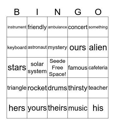 Super Minds Units 7-8, Vocabulary Bingo Card