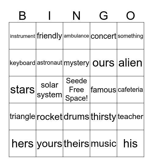 Super Minds Units 7-8, Vocabulary Bingo Card
