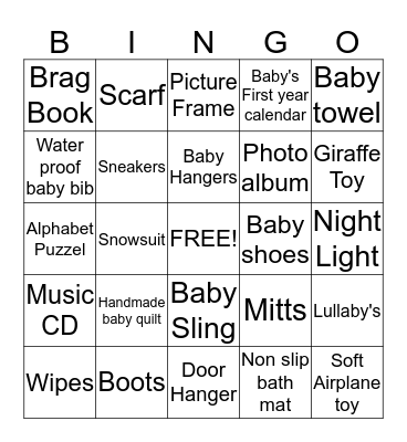 Luke's Baby Shower  Bingo Card
