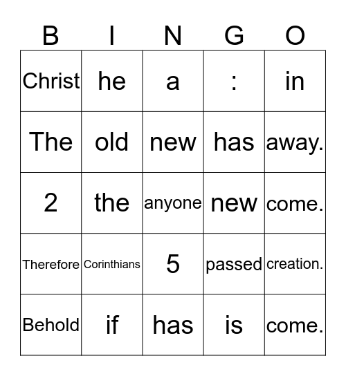 2 Corinthians 5:17 Bingo Card