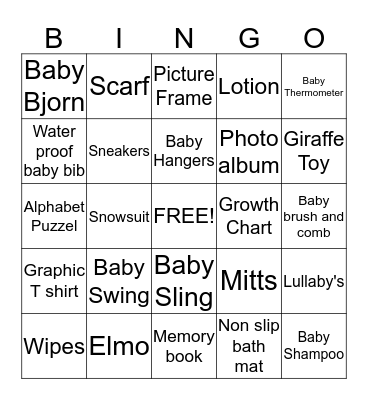 Luke's Baby Shower  Bingo Card