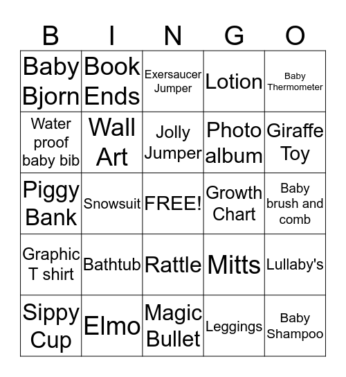 Luke's Baby Shower  Bingo Card