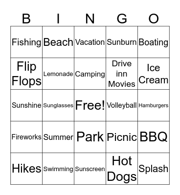 Summer Bingo Card