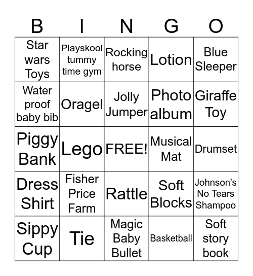 Luke's Baby Shower  Bingo Card