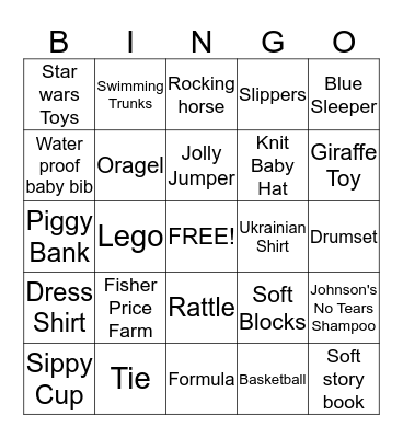 Luke's Baby Shower  Bingo Card