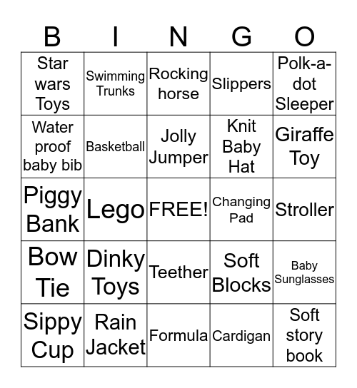 Luke's Baby Shower  Bingo Card