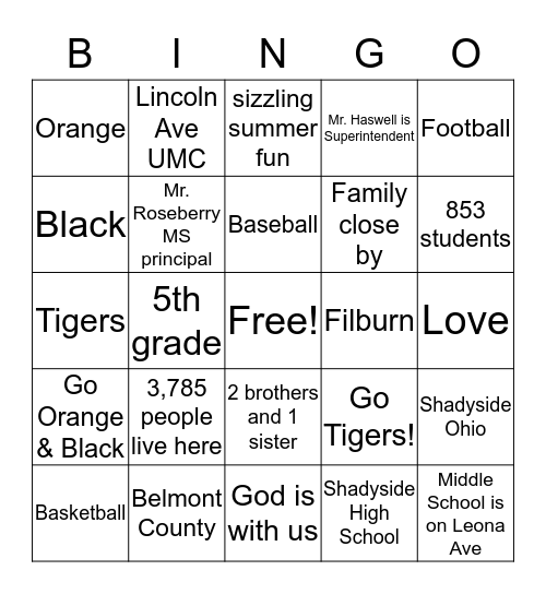 Isaiah's Bingo Card