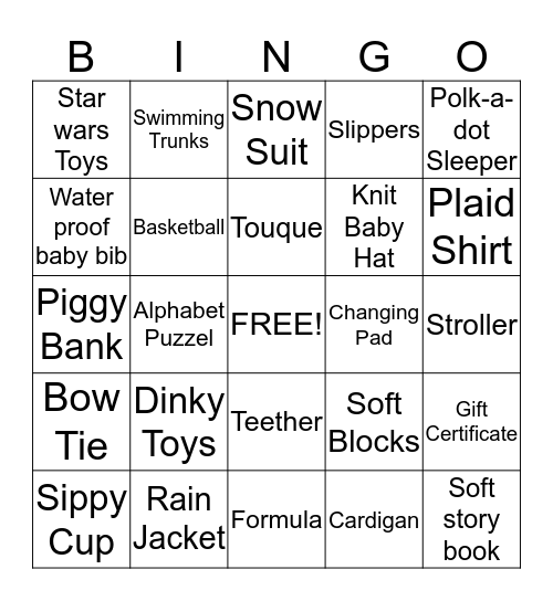 Luke's Baby Shower  Bingo Card