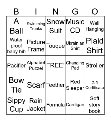 Luke's Baby Shower  Bingo Card