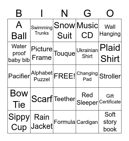 Luke's Baby Shower  Bingo Card