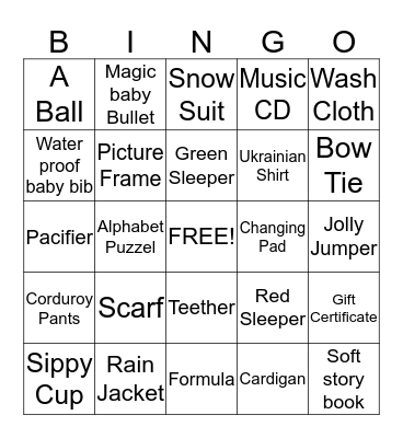 Luke's Baby Shower  Bingo Card