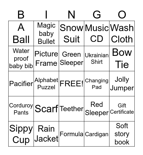 Luke's Baby Shower  Bingo Card
