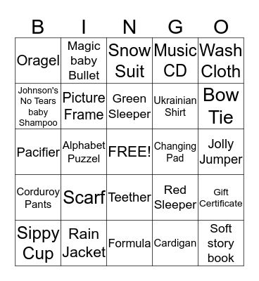 Luke's Baby Shower  Bingo Card
